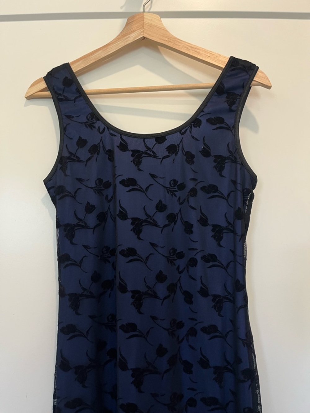 Vtg 90s Y2K velvet burnout sheer navy black maxi whimsigoth romantic fairy dress